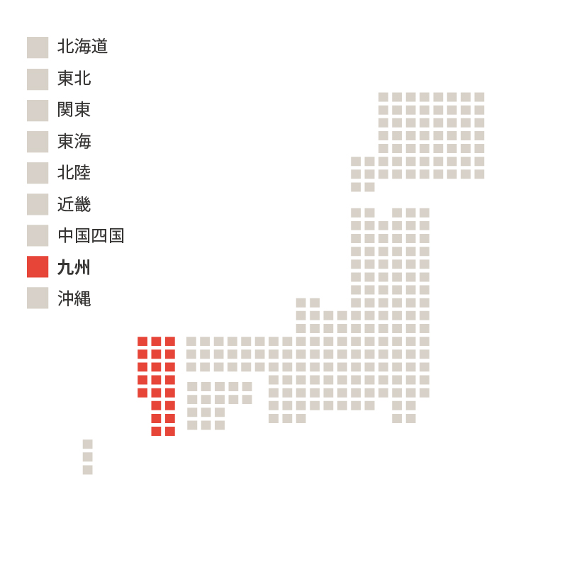 九州（福岡県、佐賀県、長崎県、熊本県、大分県、宮崎県、鹿児島県）